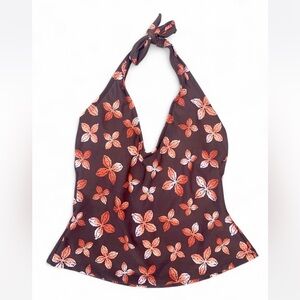 90s vintage brown floral halter tankini top